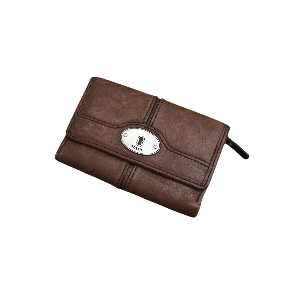 Vintage Fossil Maddox Keyhole Brown Leather Trifold Wallet Western Boho Patina